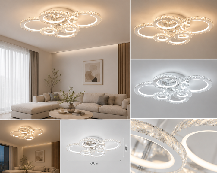 Lustra LED Cristal RGB cu Telecomanda, 238W, 6 Inele, Lumina Reglabila 3500-6500K, Model 2875-6