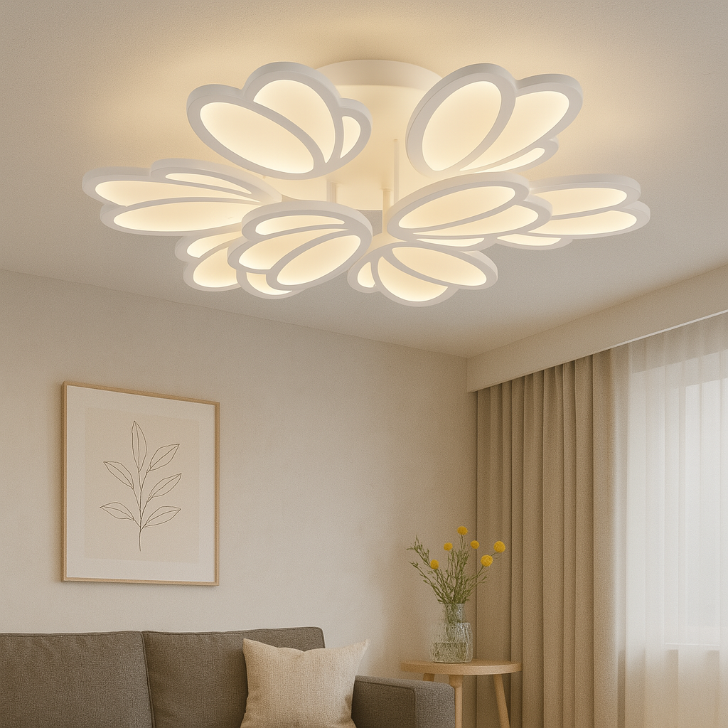 Lustră LED cu telecomandă 8101-6+3 – 198W, Ø720 mm, Design Floral 3D, Lumină Reglabilă 3000K-6500K