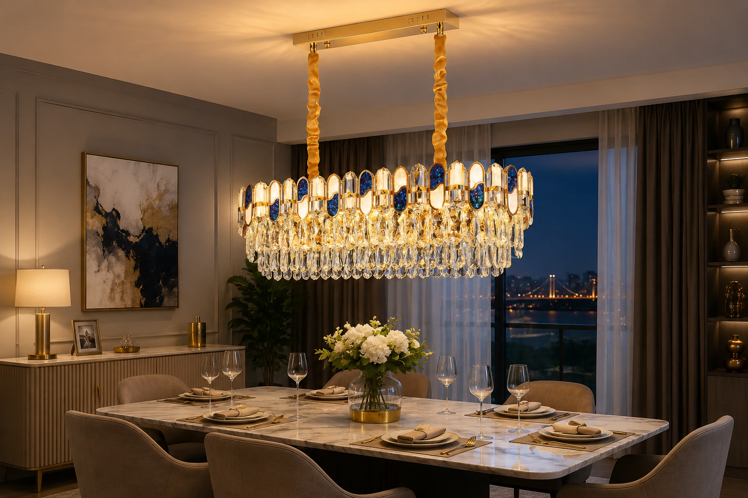 Candelabru elegant cu cristale, Ø800 mm, 8xE27, temperatură 2800–6500K – model 9028/800×350