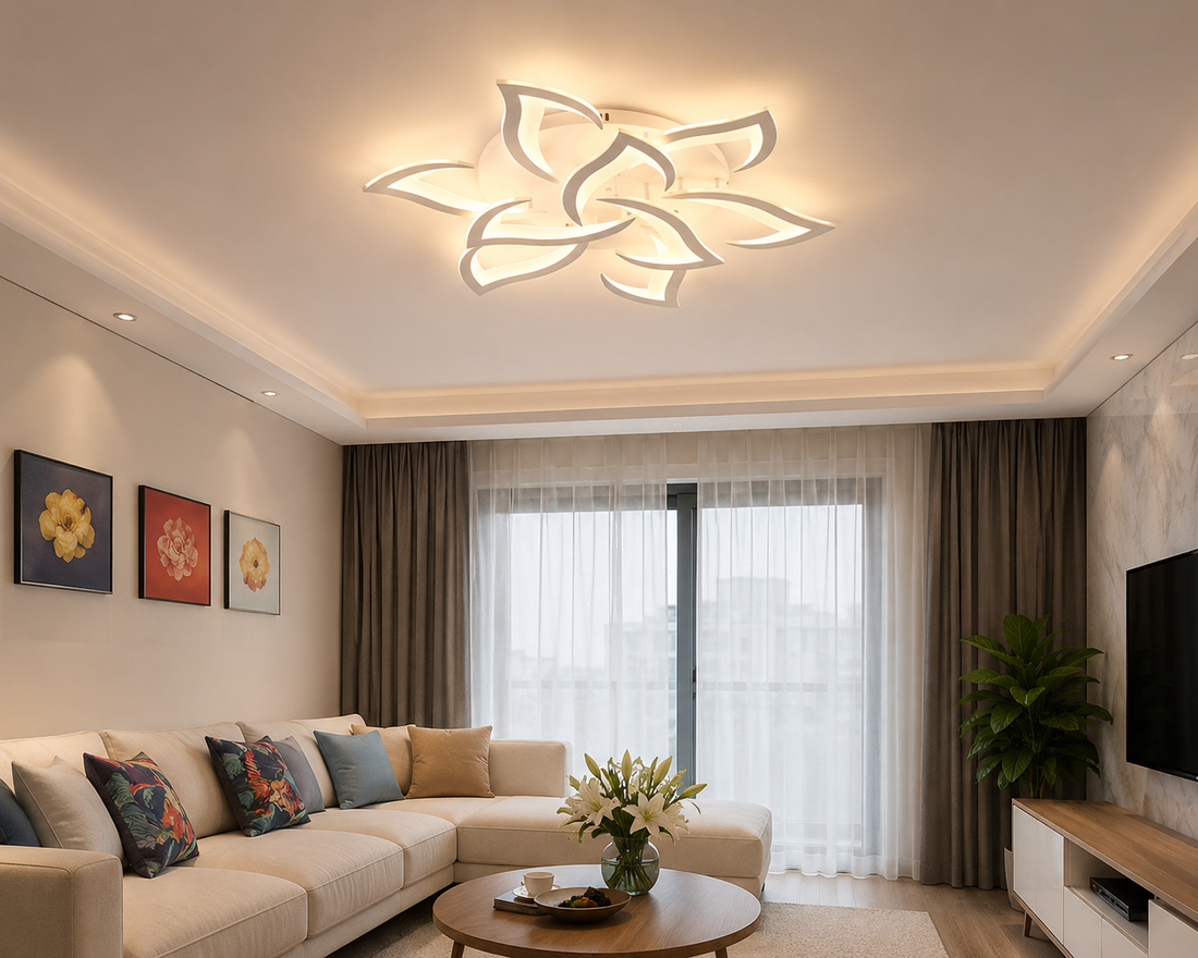 Lustra LED 126W cu telecomandă, Ø695 mm, lumină ajustabilă 3000K–6500K – model 19302/6+3N WH