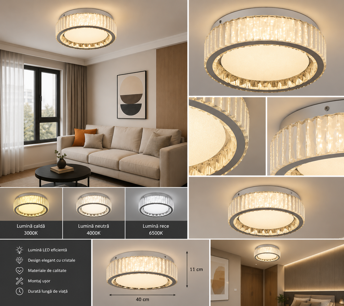 Lustra LED Cristal 2959-400 – Ø400mm, 160W, Cu Telecomandă