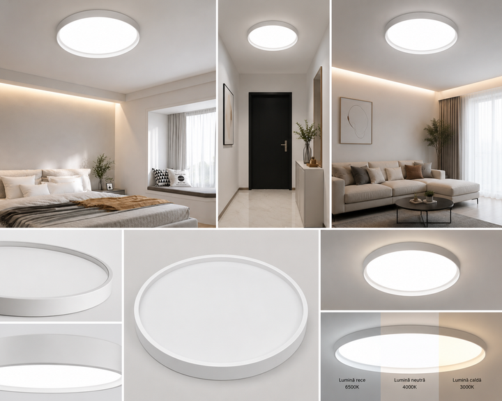 Plafoniera LED rotundă albă 42W, Ø370 mm, lumină reglabilă 3000K / 4500K / 6500K ML-007/370WH