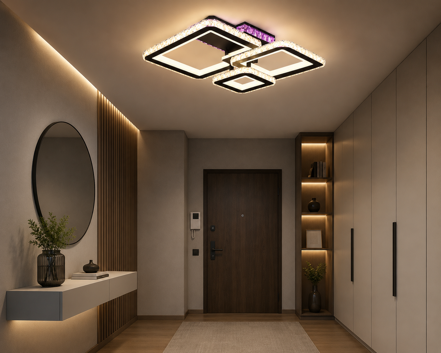 Lustra LED cu design patrat modern, finisaj negru si crom – L7965/3CZ BK+CR