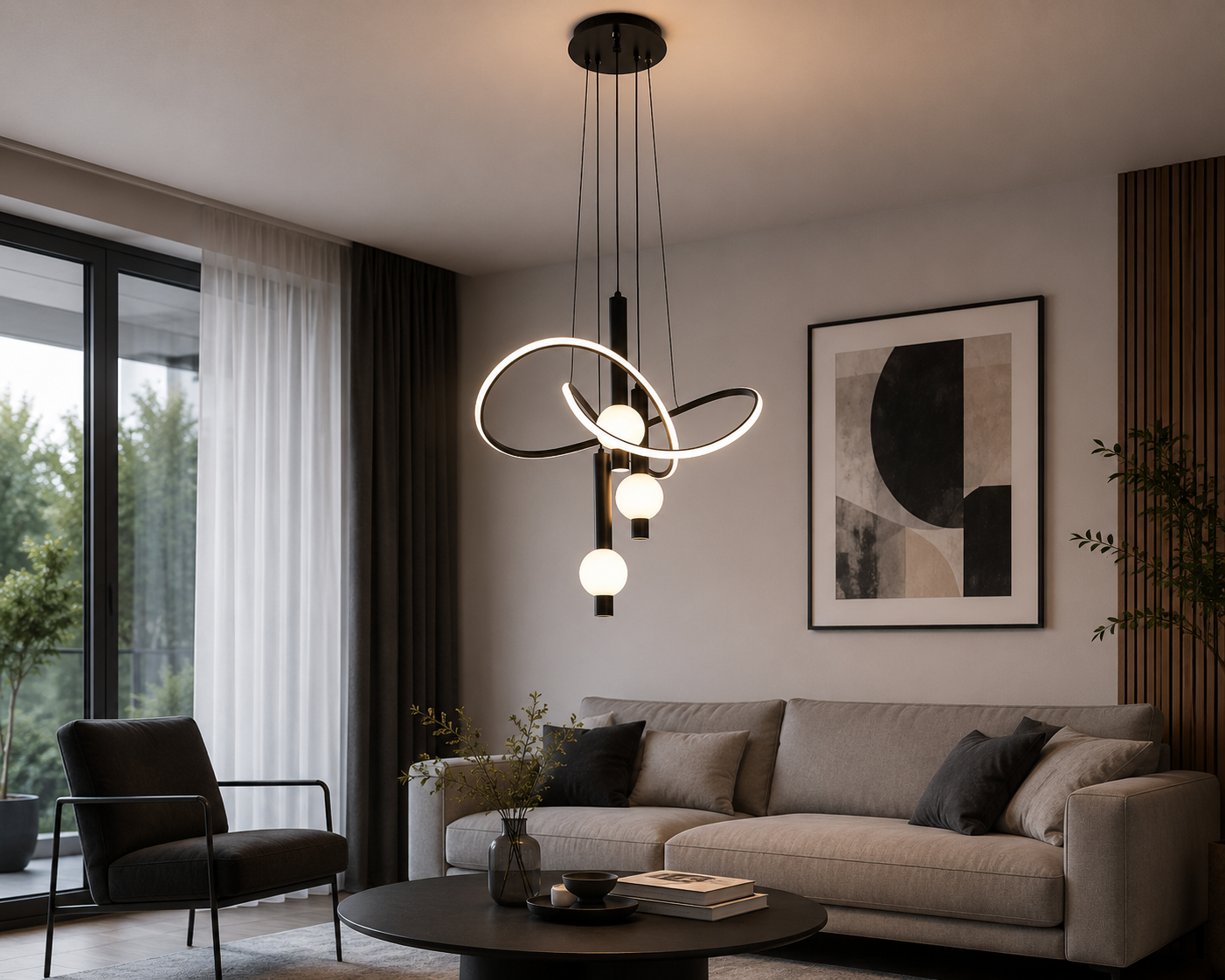 Pendul LED Modern Negru– Model 72013/3+1cu Telecomandă și Lumină Reglabilă