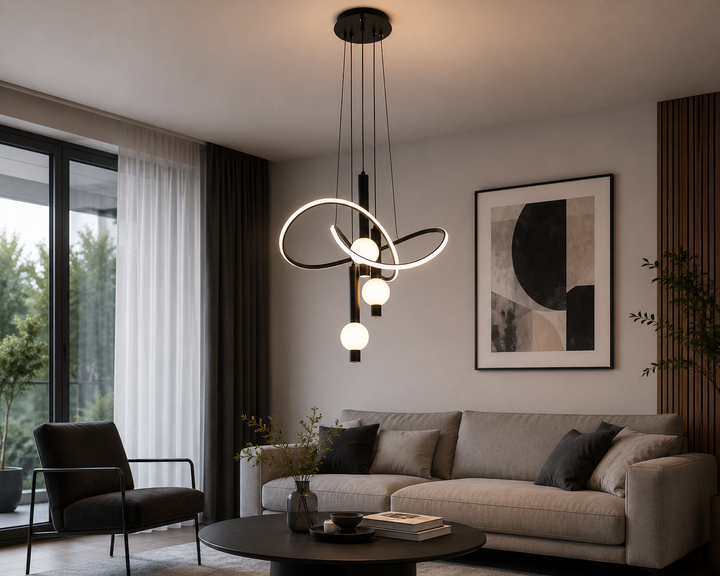 Pendul LED Modern Negru– Model 72013/3+1cu Telecomandă și Lumină Reglabilă