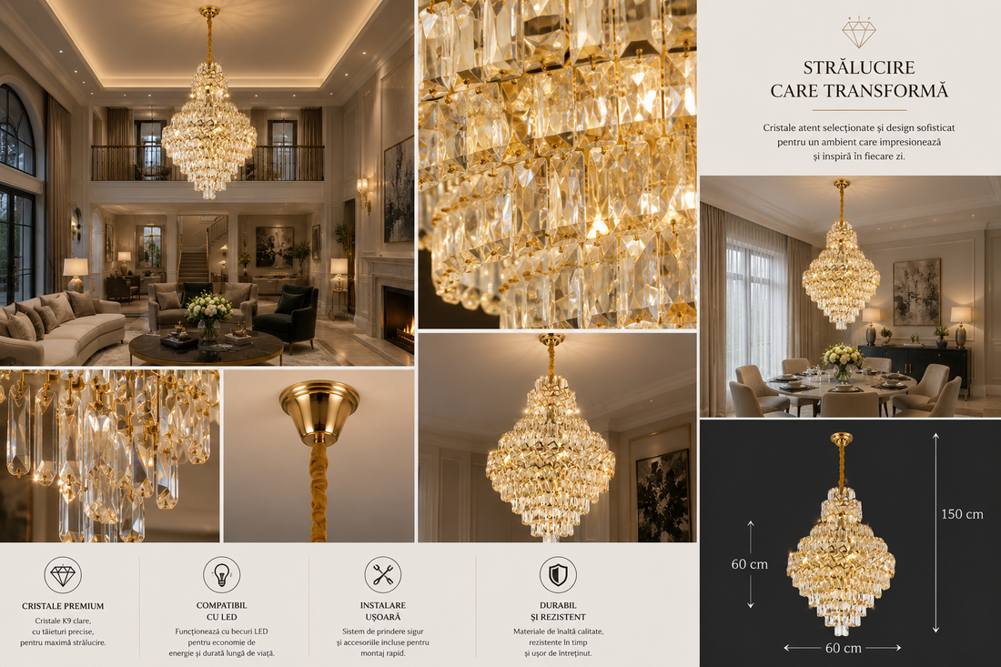 Candelabru Cristal Grandios – 8650/600+900 FG | 15x E27