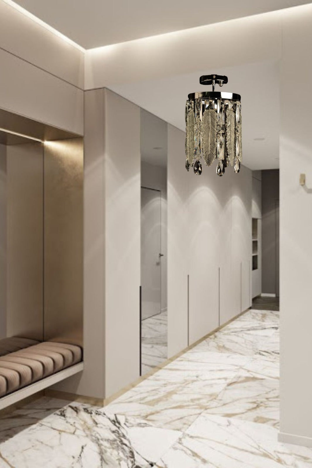 Pendul  decorativ cu cristale, 1 bec E27, 160×160×700 mm, montaj aplicat, finisaj auriu lucios