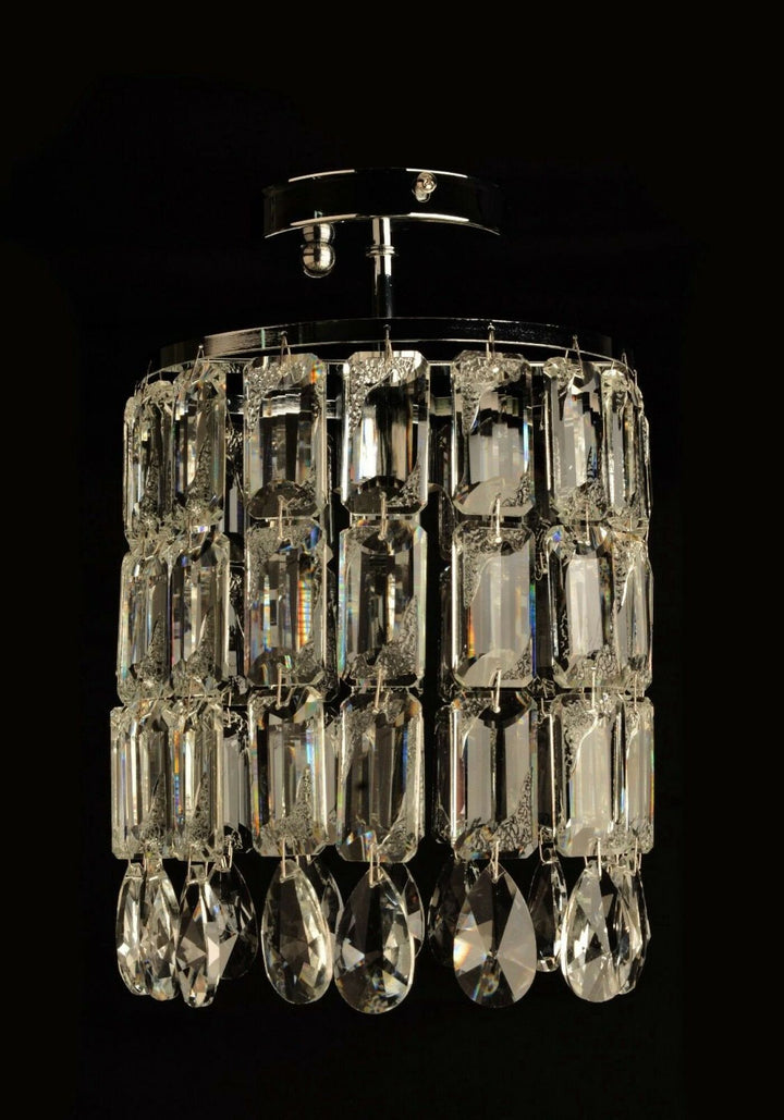 Pendul elegant cu cristale, 1 bec E27, 180×180×650 mm, montaj aplicat, finisaj metalic lucios