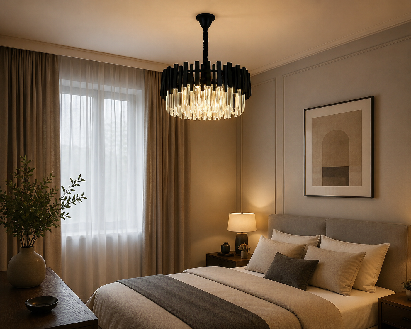 Candelabru Negru cu Cristale, 8×E27, Ø50 cm, Design Elegant