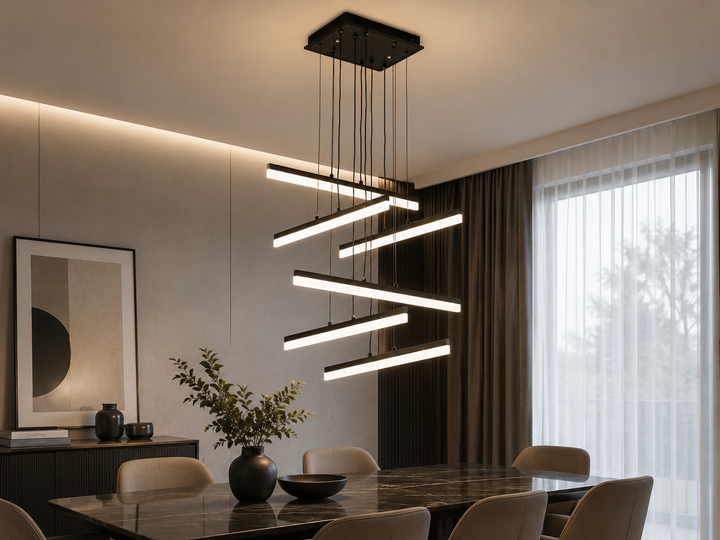 Pendul LED modern, 2000×600×600 mm, 144W, telecomandă, 2819/6 BK