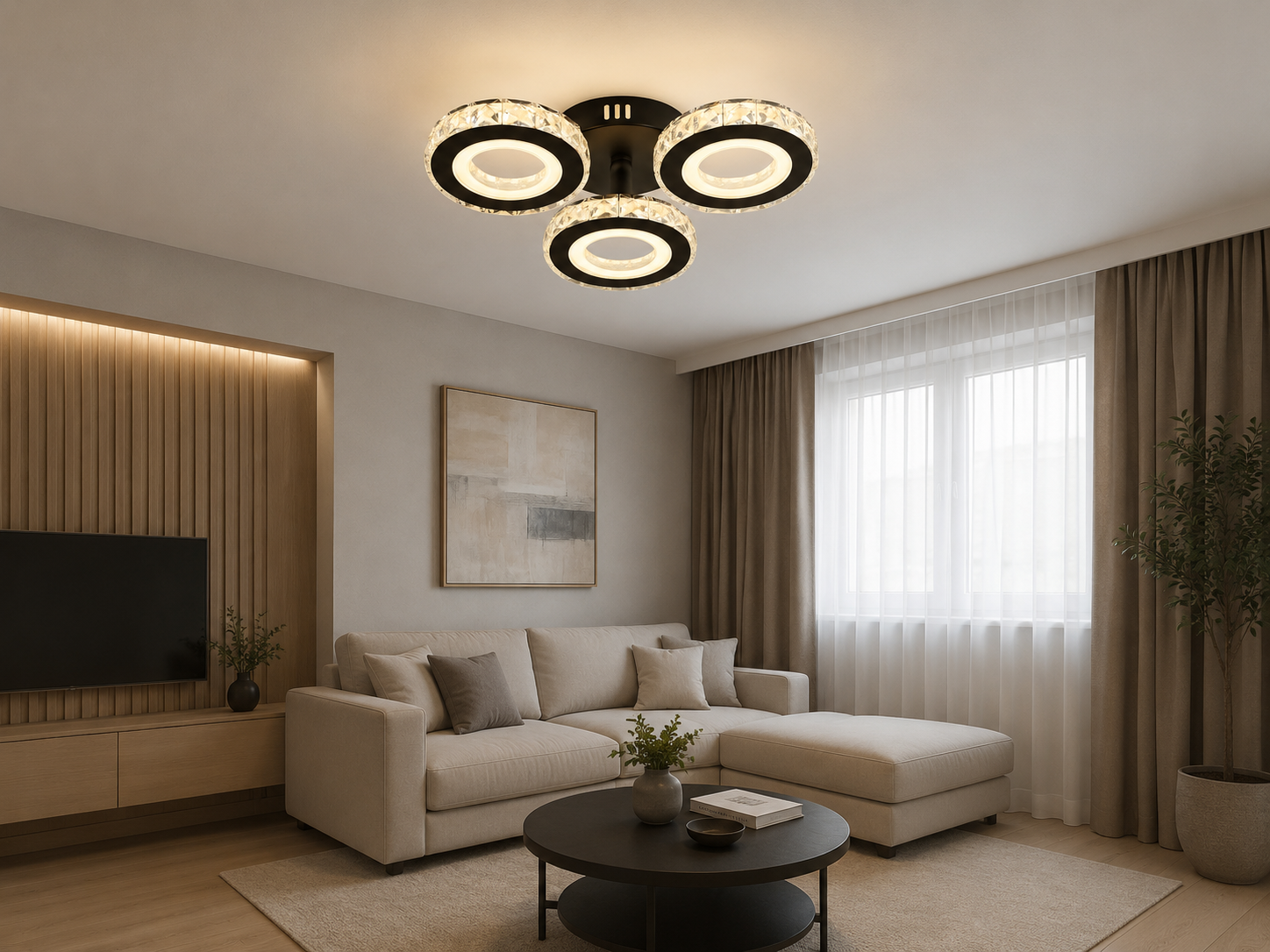 Lustra LED cu telecomanda, 2x36W, lumină reglabilă 3000K–6500K, Ø430×H110 mm, design rotund modern