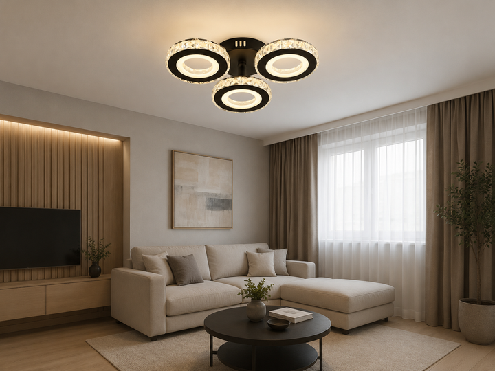 Lustra LED cu telecomanda, 2x36W, lumină reglabilă 3000K–6500K, Ø430×H110 mm, design rotund modern