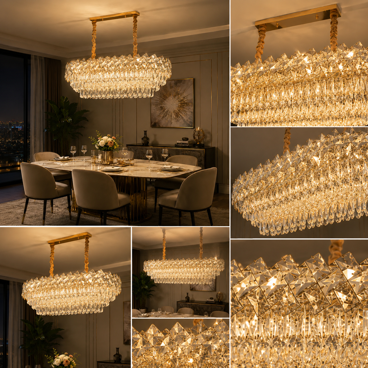 CANDELABRU RECTANGULAR CU CRISTALE 8650/800+300, 8 × 60W