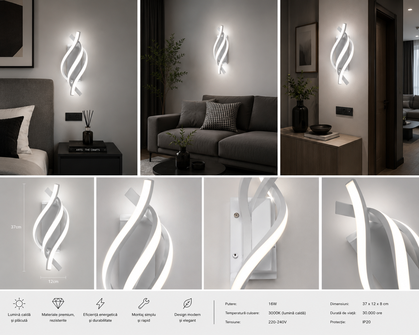 Aplica LED Twist Alb 38W – SX8609 WH