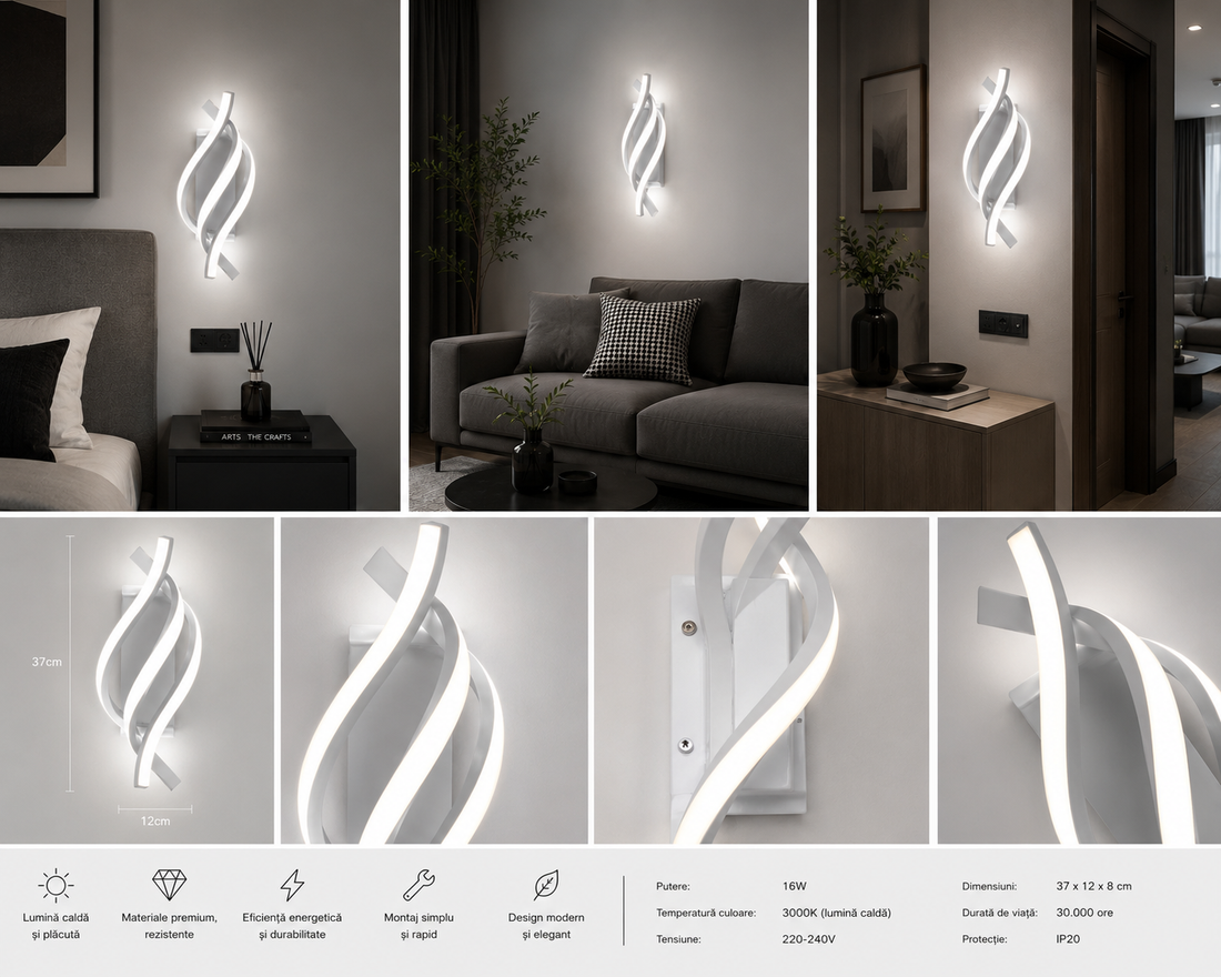 Aplica LED Twist Alb 38W – SX8609 WH