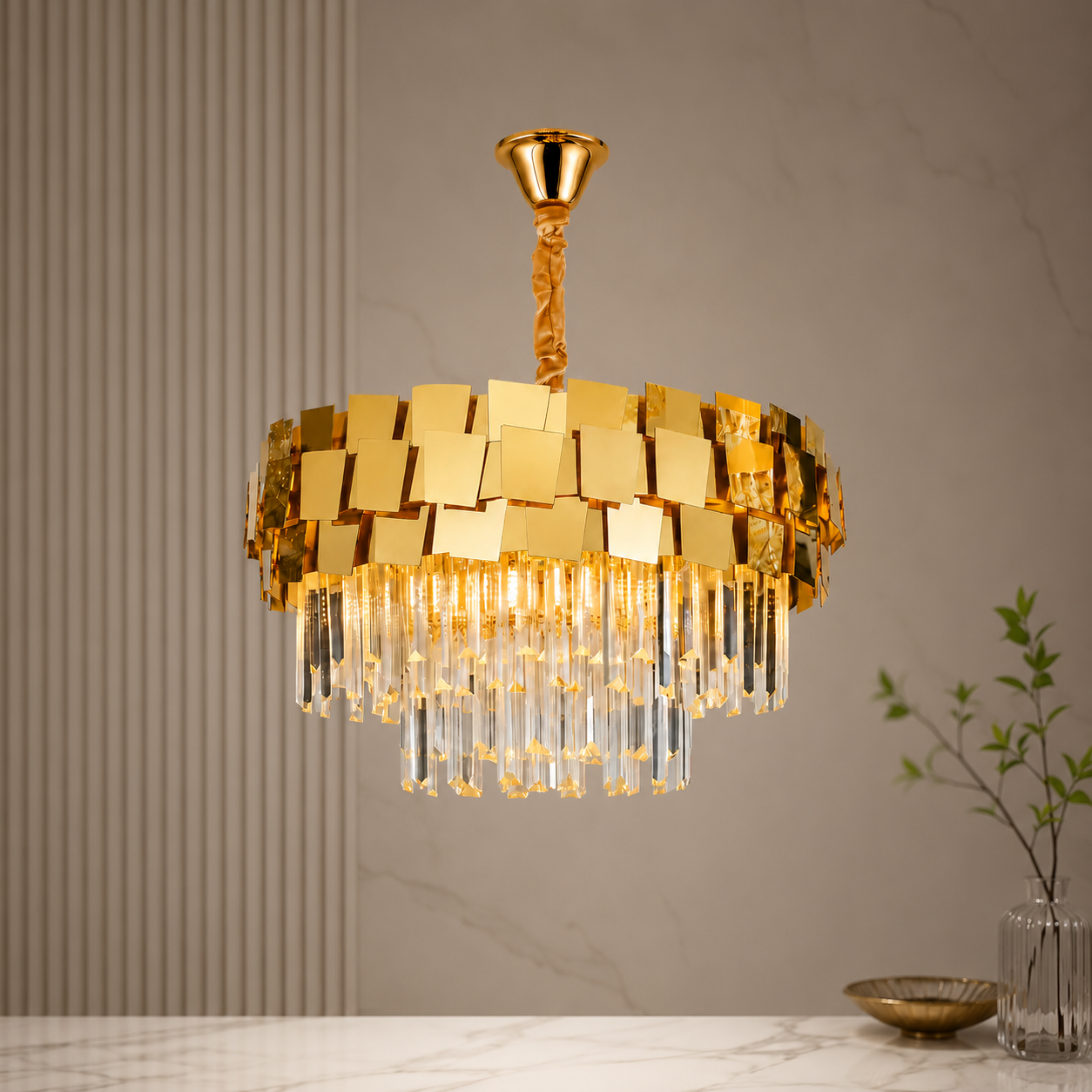 Candelabru Modern cu Cristale și Finisaj Auriu –  5580/500 FGD