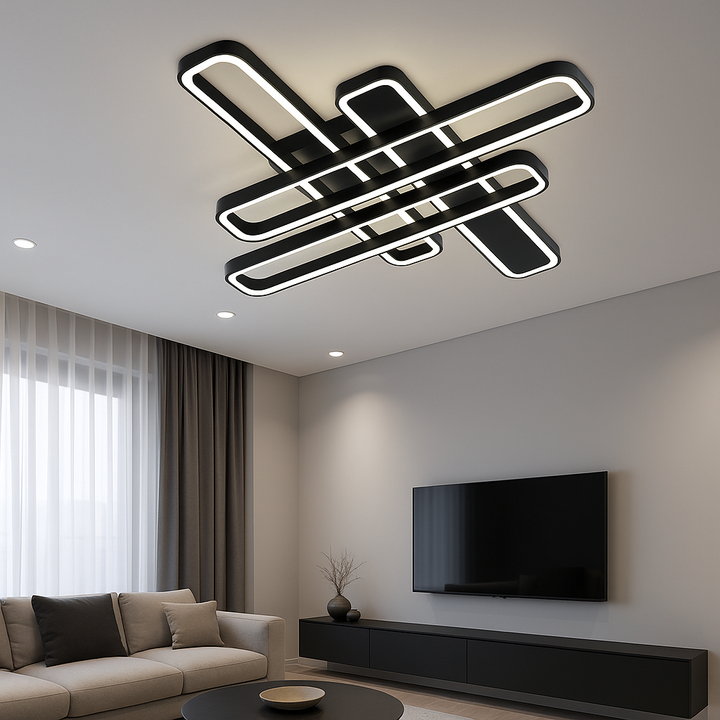 Lustră LED modernă 156W cu telecomandă, design geometric negru – SX8753/4S
