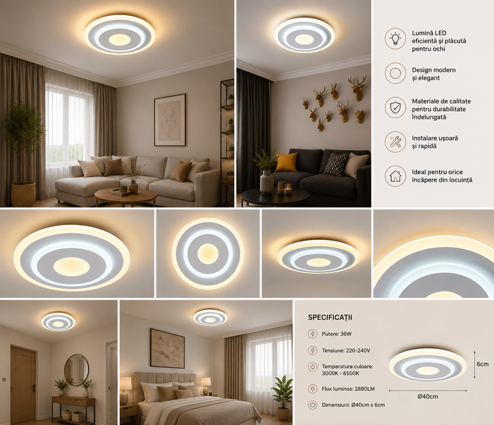Aplica LED 46W, Ø240 mm, lumină reglabilă 3000K–6500K – model 19353/240