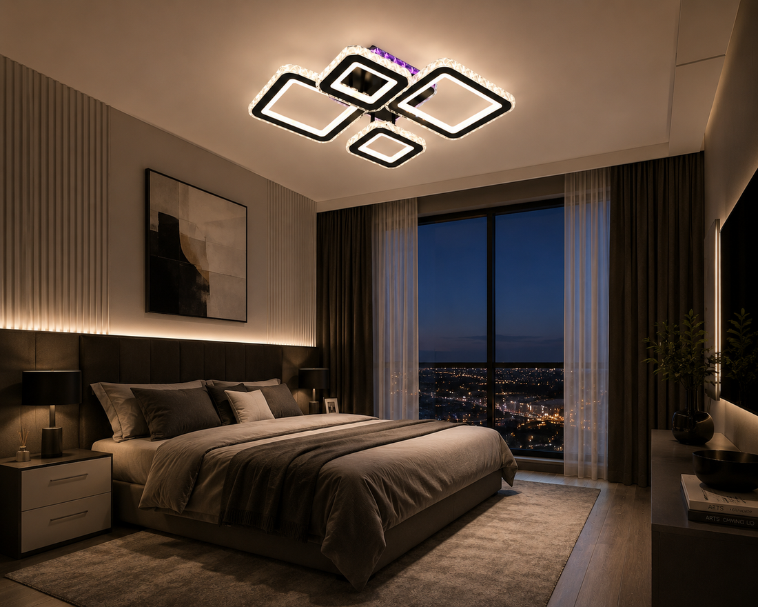LUSTRĂ LED 19376/2+2BK CU TELECOMANDĂ, 162W, LUMINĂ REGLABILĂ 3000K–6500K,40CMX55CM , DESIGN MODERN PENTRU SPAȚII MARI