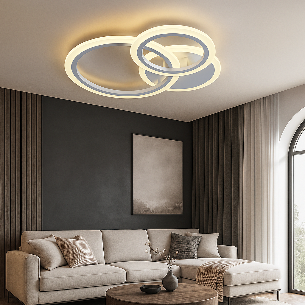 Lustra LED cu telecomanda, model 8888/3 – Alb, 3 Cercuri, 98W