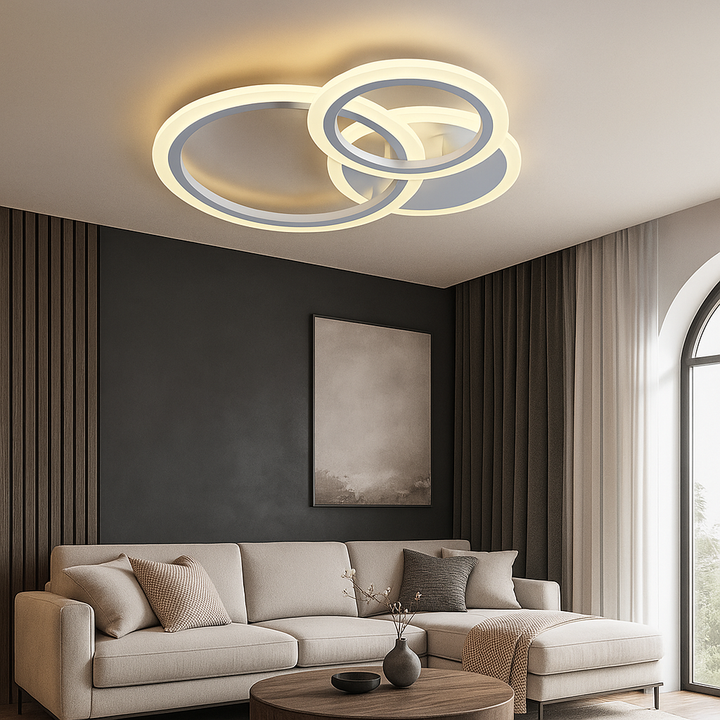 Lustra LED cu telecomanda, model 8888/3 – Alb, 3 Cercuri, 98W