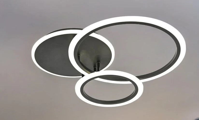 LUSTRA LED CU TELECOMANDA, MODEL 8888/3 – NEGRU 3 CERCURI, 98W