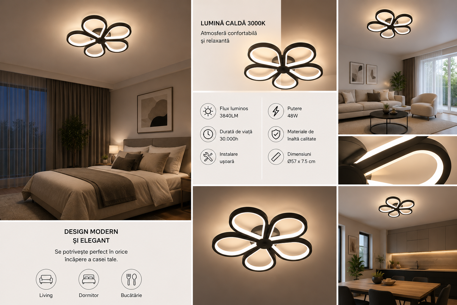 Lustra LED moderna floare, Ø300×H55 mm, 32×2W, 3000–6500K, 71583/300 MB