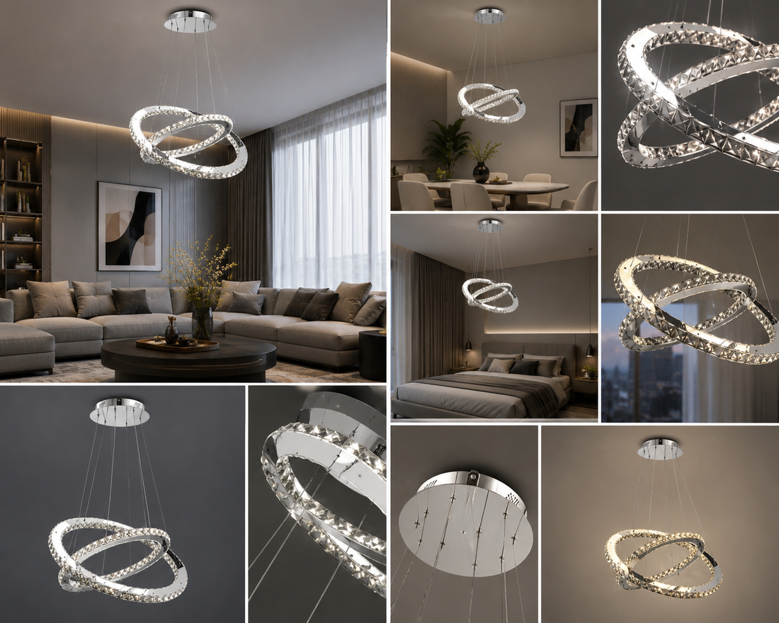 Pendul LED cristal cu 2INELE 50x30cm LUMINA REGLABILA DZ033/50+30