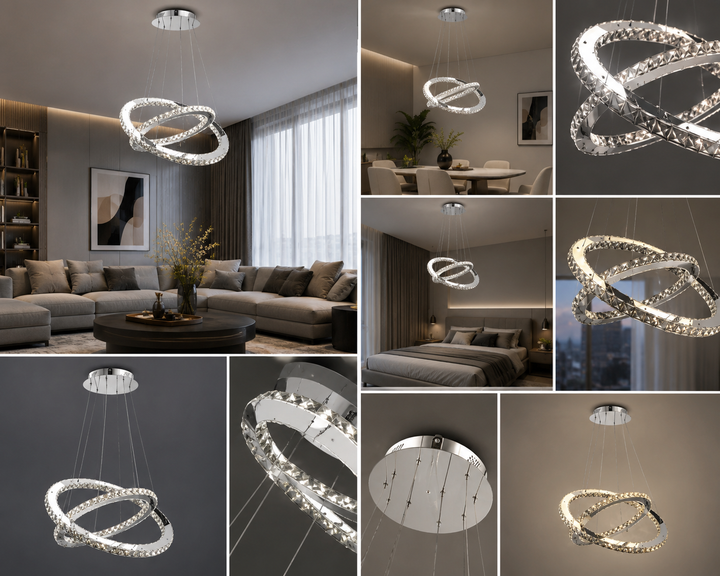 Pendul LED cristal cu 2INELE 50x30cm LUMINA REGLABILA DZ033/50+30