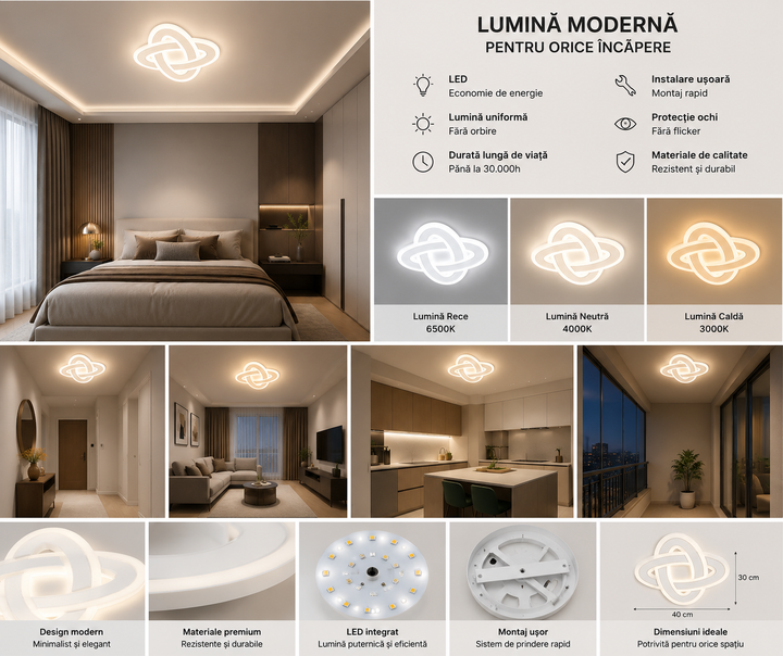 Plafoniera LED Moderna Rotunda 6043/300WH+CR – Alb & Crom, 40W, 3000K–6500K
