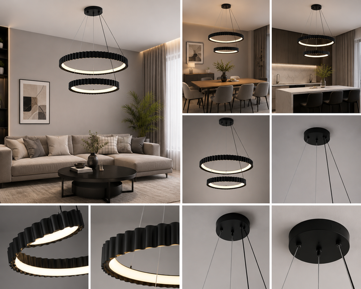 Pendul LED dubla negru suspendat cu telecomanda – design ondulat modern – 132W – 77260/630+430 MB
