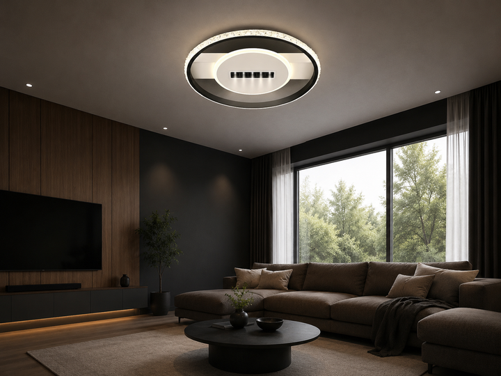 Lustra LED  cu Telecomanda, 60cm 91W Alb-Negru si 3 Tipuri de Lumina, Model 9334/3BK+WH