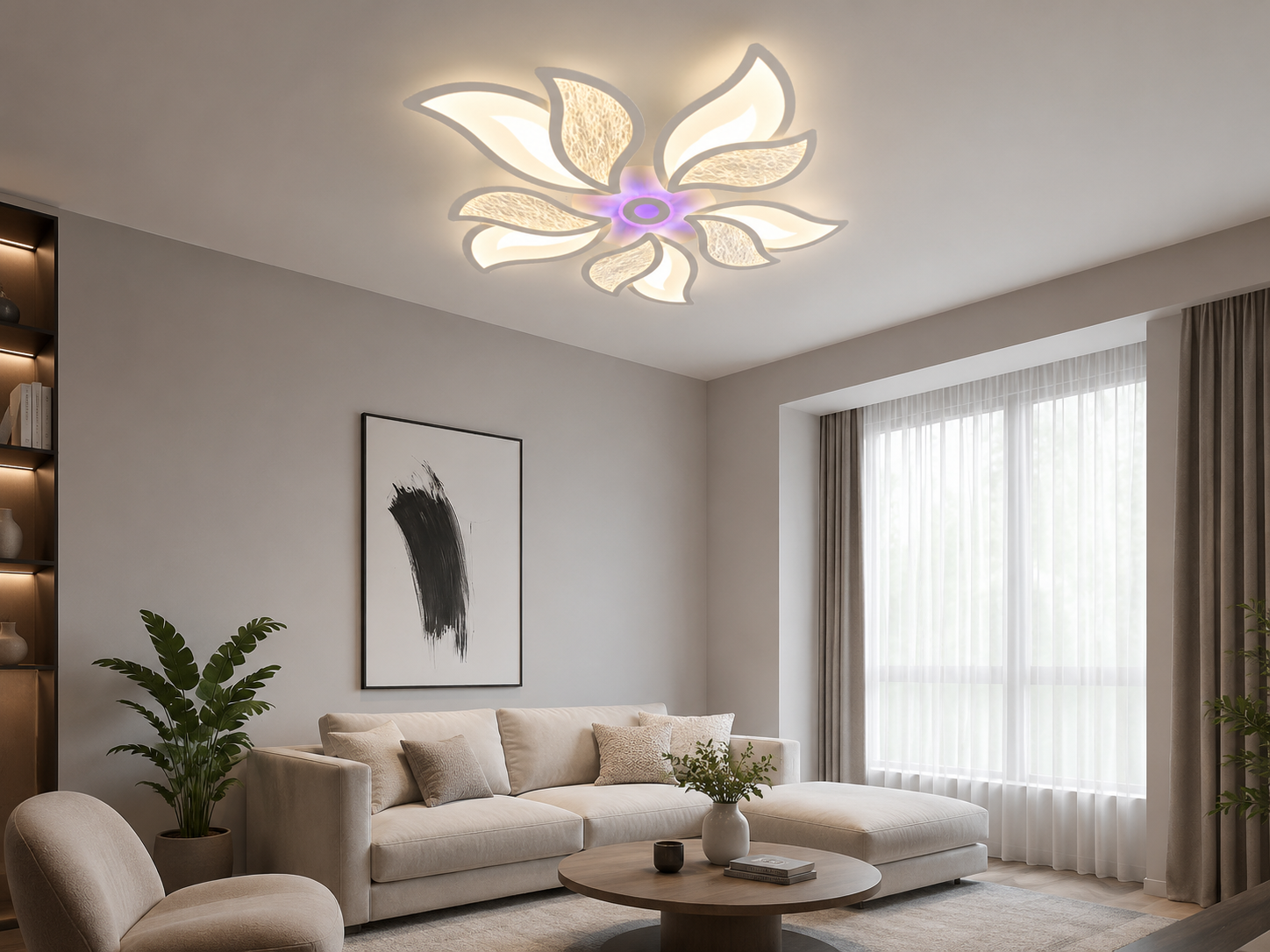 Lustra LED 238W cu telecomandă, Ø750×110 mm, lumină reglabilă 3000–6500K – model 19252/5+5+1WH