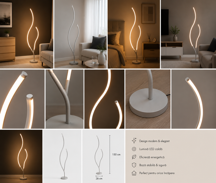 Lampadar LED decorativ tip sculptură, 68 W, 1450 mm înălțime, temperatură reglabilă 2800–6500 K – model L8742/WH