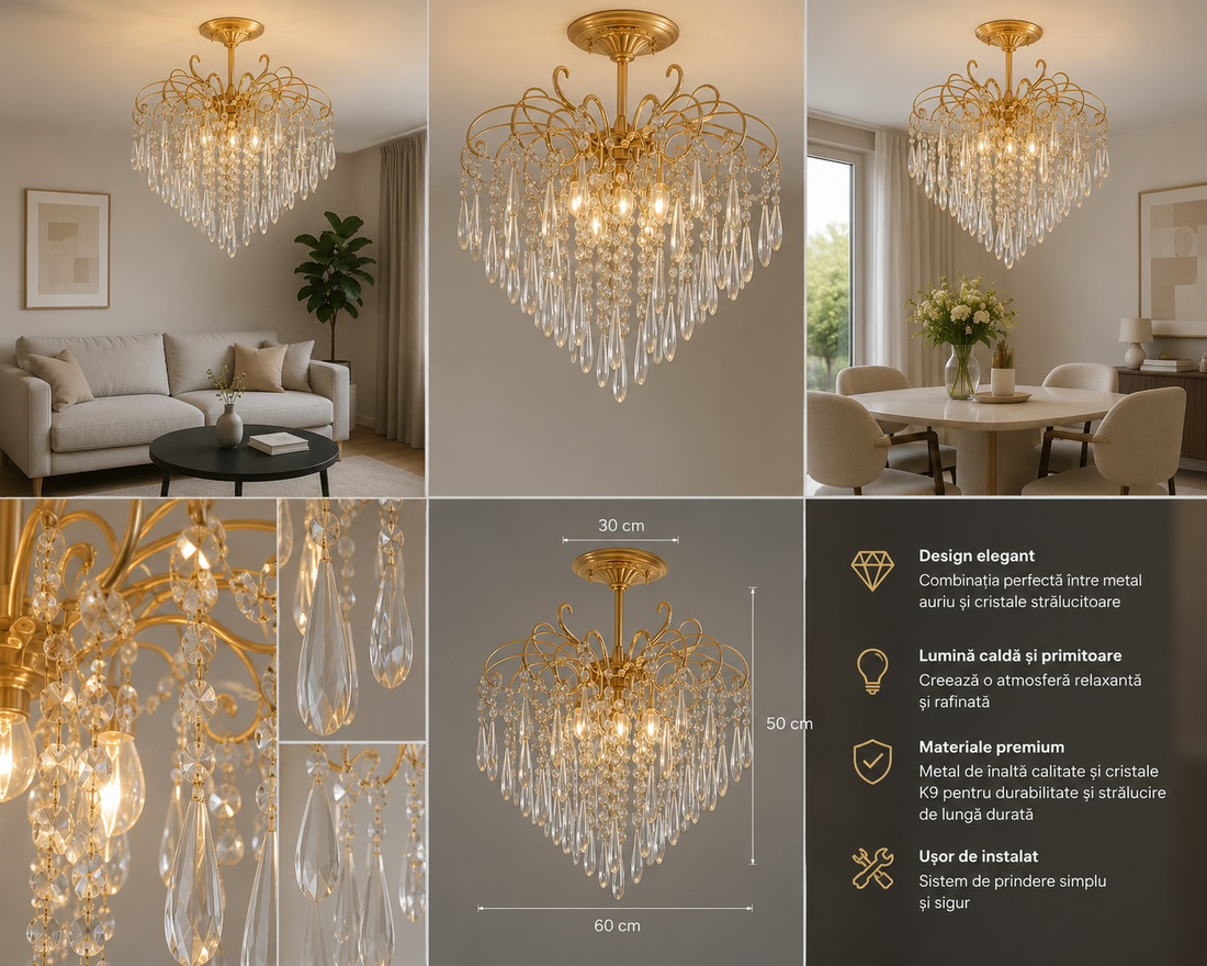 Candelabru Cristal 6503-9, 9xE27 Max 60W, Ø600mm