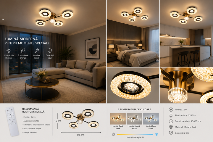 Lustra LED eleganta cu design geometric – Model 26053/2+2+1GM+FGD