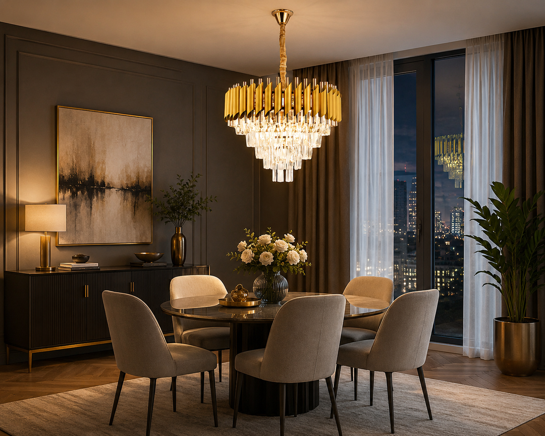 Candelabru, dimensisune 50cm E27 Auriu-Negru 7 Becuri Cristale 9001/500FG+BK