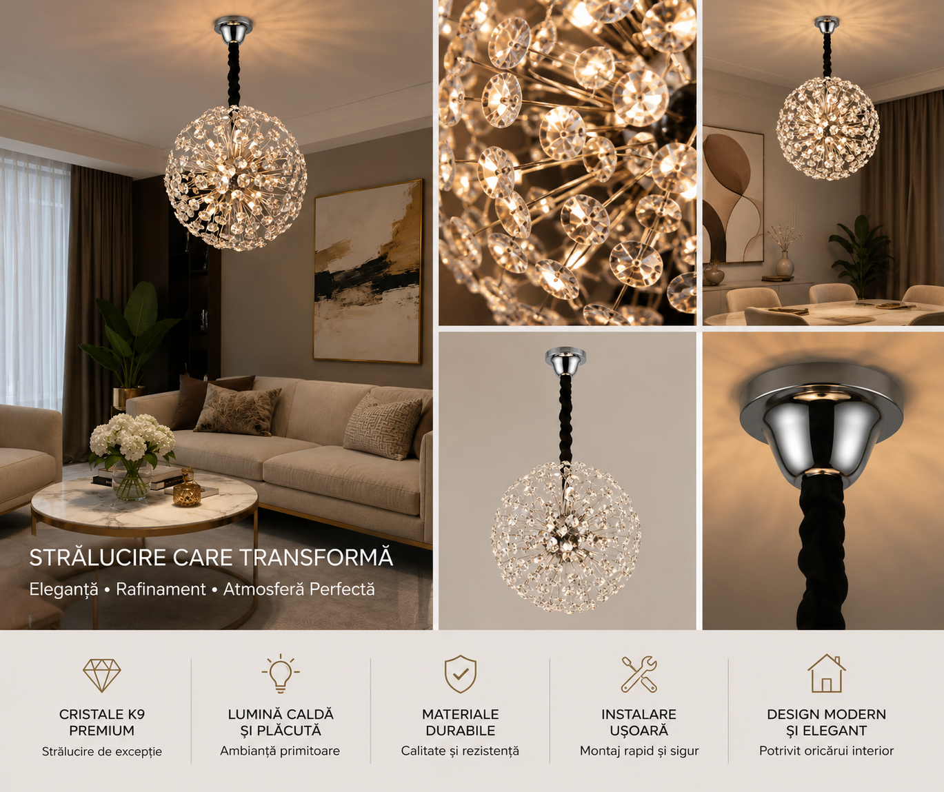 Candelabru Auriu cu Cristale – 9×G9, 50 cm, Design Modern și Elegant 5523/500FG