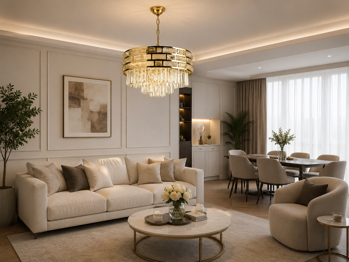 Candelabru Auriu Cristal 10 Becuri E27, Ø500 mm, Design Modern Luxos, Fara Telecomanda