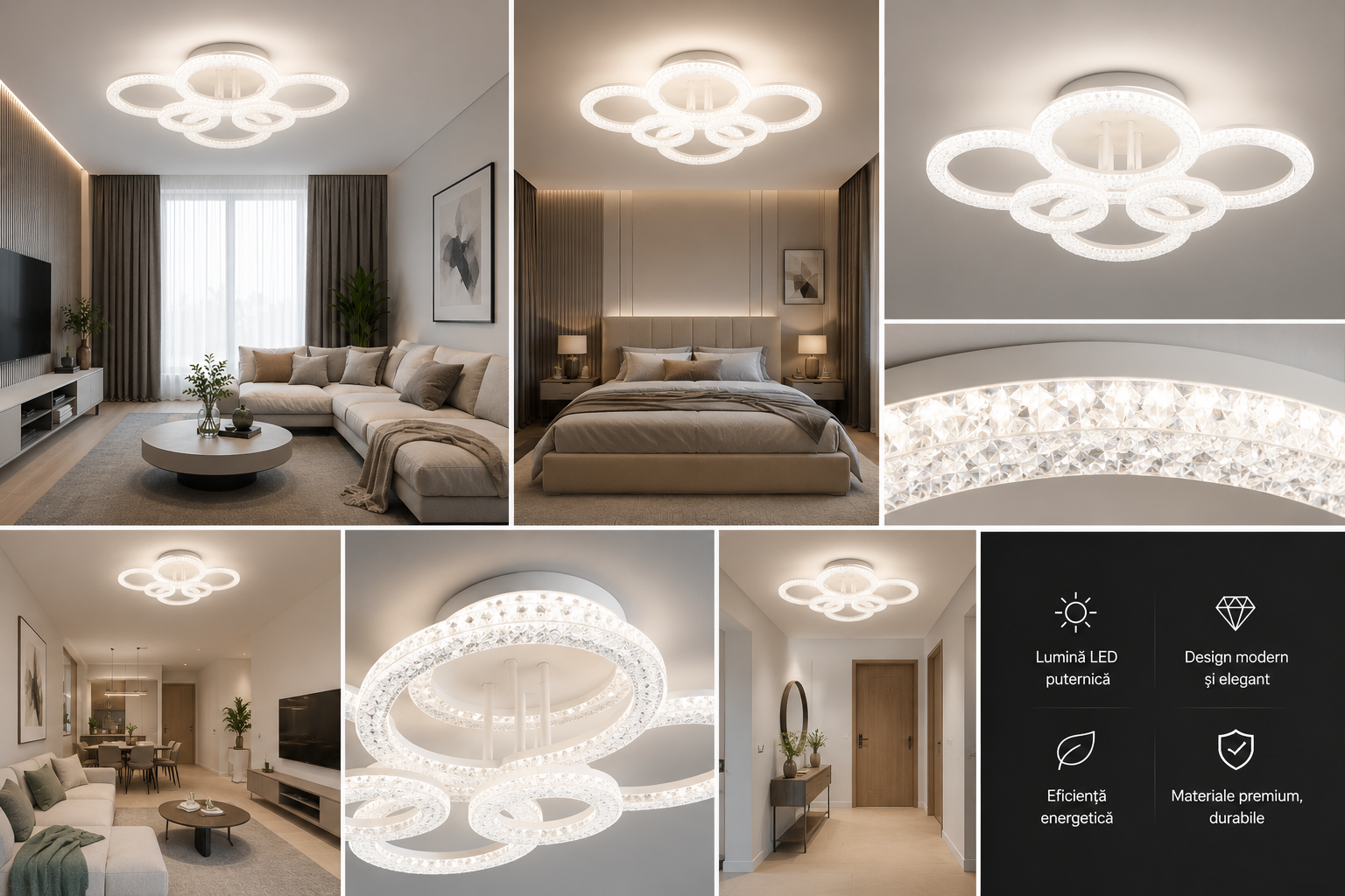 Lustra LED L7277/4+2 168W, dimensiune 708×575×160 mm, lumină reglabilă 3000–6500K, cu telecomandă