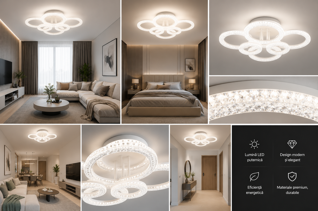 Lustra LED L7277/4+2 168W, dimensiune 708×575×160 mm, lumină reglabilă 3000–6500K, cu telecomandă