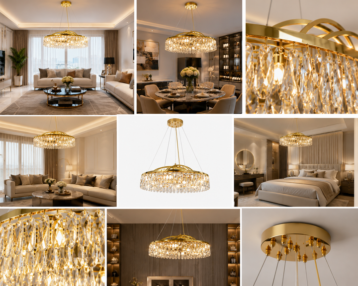 Candelabru LED cu cristale și iluminare dublă, 10 surse E27 + LED 54W, Ø ≈ 610 mm, finisaj bronz – model 6249/600
