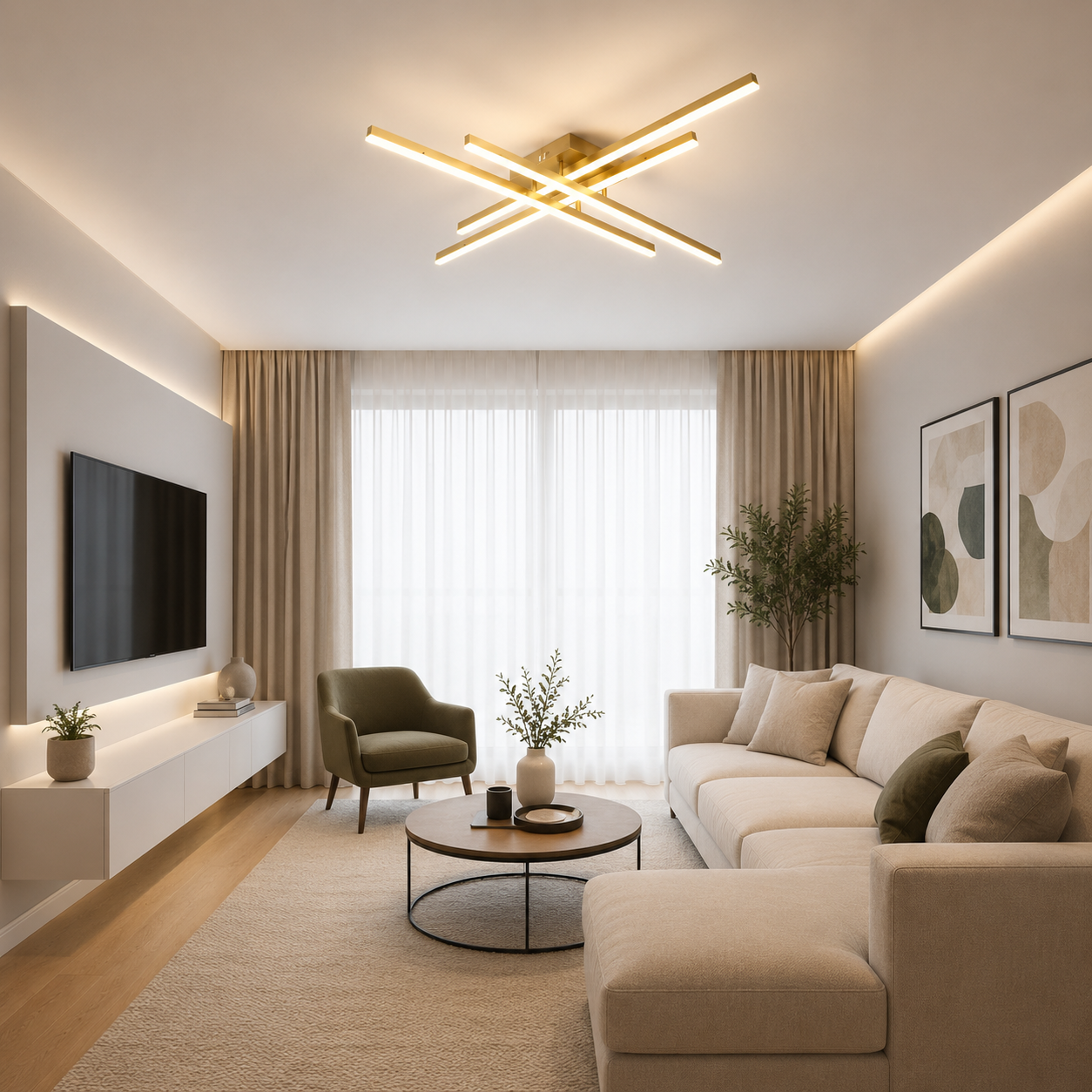 Lustra LED pătrata aurie 9794/4FG– 112W, lumină reglabilă 3000-6500K