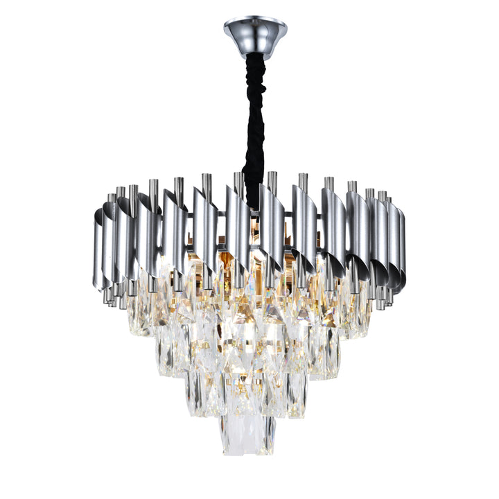 Candelabru modern N9001-400 SY, 4 x E27, diametru 40 cm, cristale și finisaj argintiu
