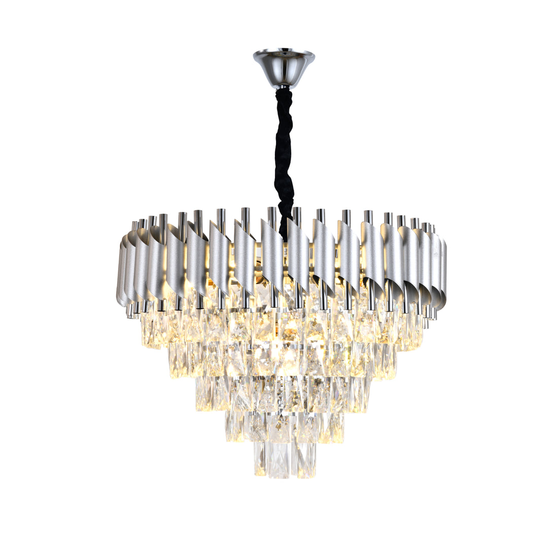 Candelabru modern N9001-500 SY, 7 x E27, diametru 50 cm, cristale și finisaj argintiu