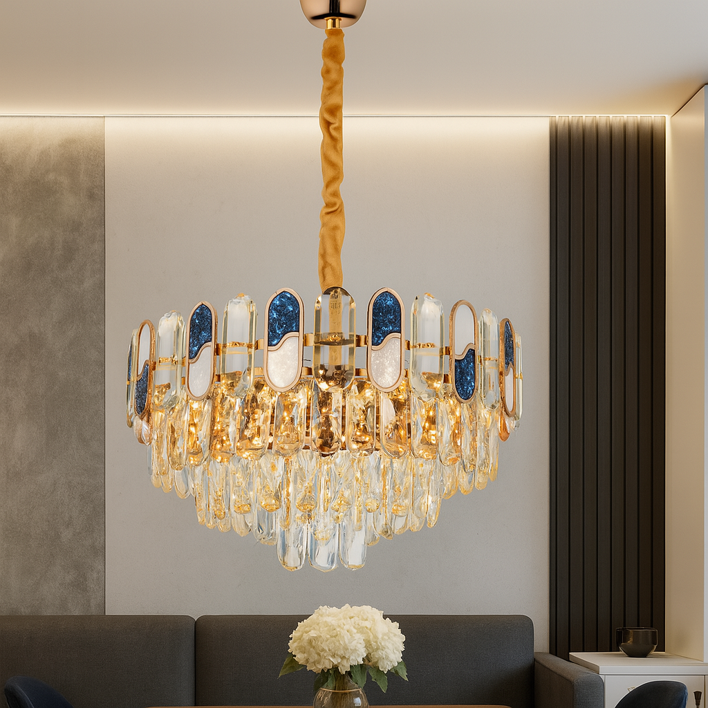 Candelabru decorativ cu cristale, Ø500 mm, 6xE27, temperatură 2800–6500K – model 9028/500