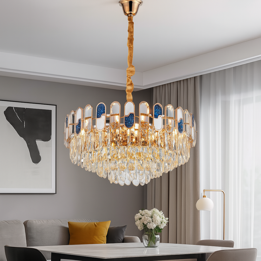 Candelabru elegant cu cristale, Ø600 mm, 8xE27, temperatură 2800–6500K – model 9028/600