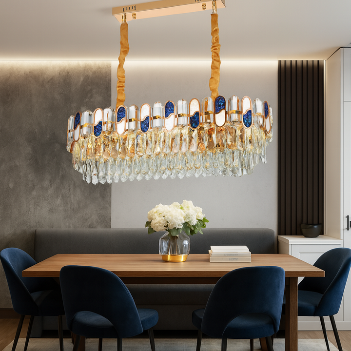 Candelabru elegant cu cristale, Ø800 mm, 8xE27, temperatură 2800–6500K – model 9028/800×350