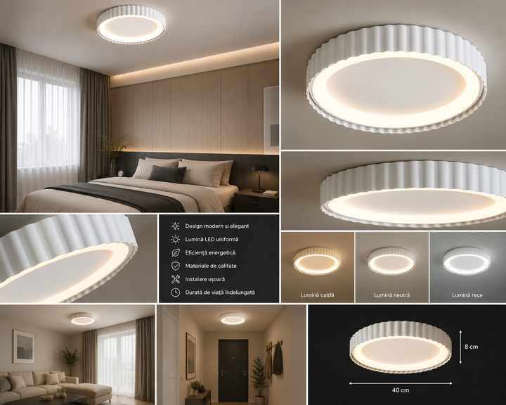Plafoniera  LED rotundă albă cu margini decorative și telecomandă – 62W – 77259/500A1 WH