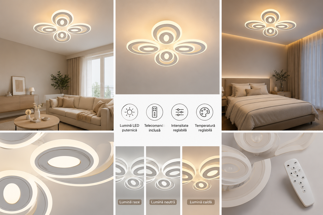 Lustra LED modernă cu telecomandă – 19460/4+4 WH, 80W, alb + crom, 3000-6500K